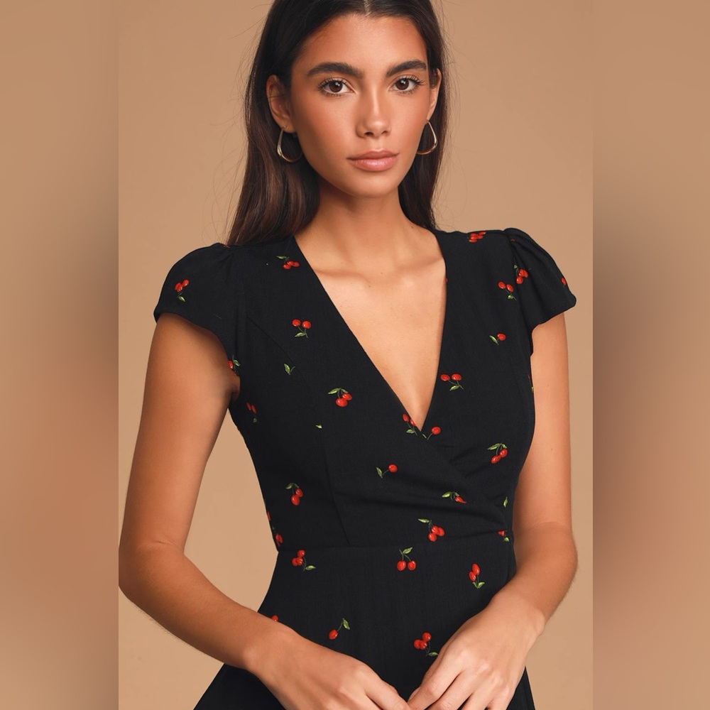 Lulus Women’s Best Day Ever Black Cherry Print Skater Dress - Picture 4 of 10